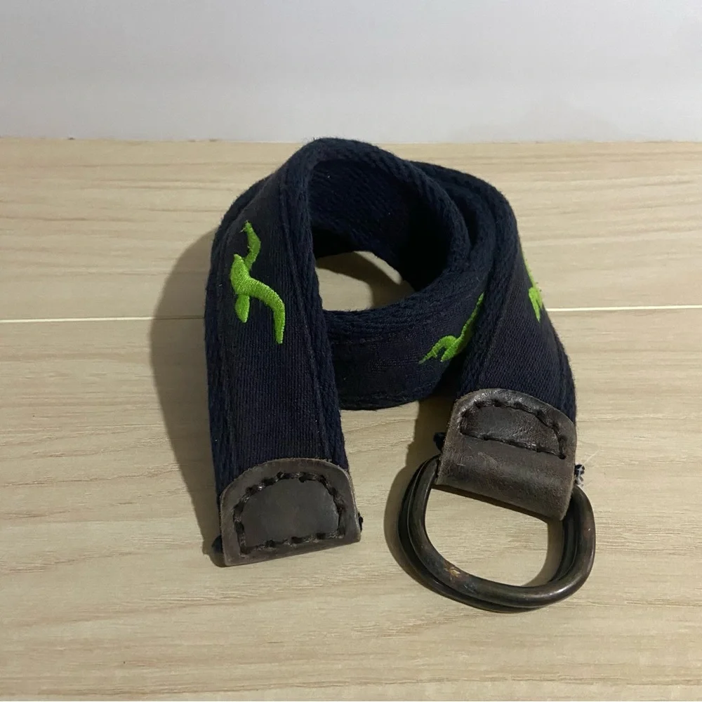 90s Y2K Hollister Canvas Fabric Black Belt Green Bird Logo D Buckle Small/Medium